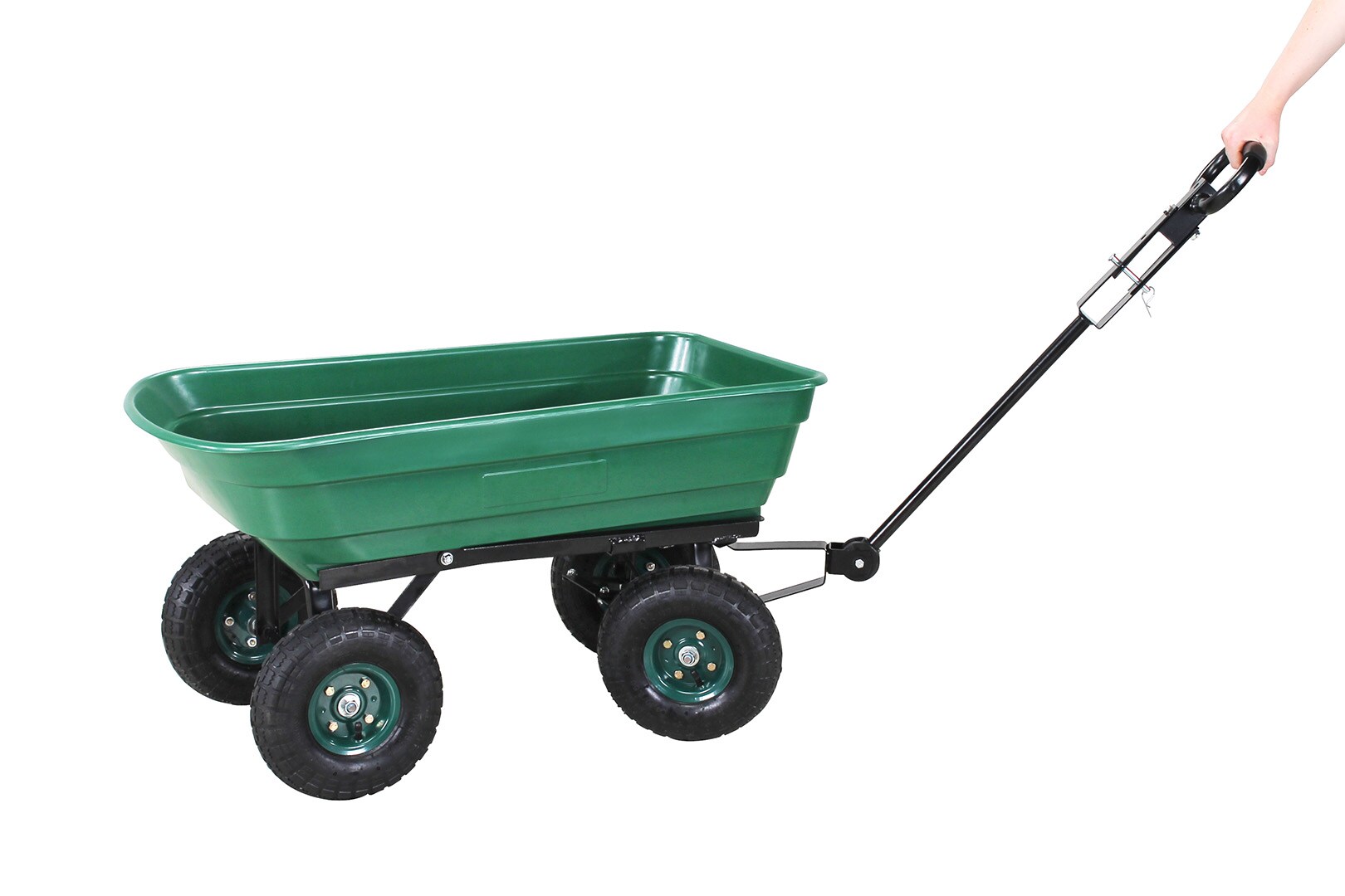 Miweba Bollerwagen Dumper, verriegelbare Kippfunktion, robuste PP-Wanne, Anhängerkupplung, bis 300kg (Grün)