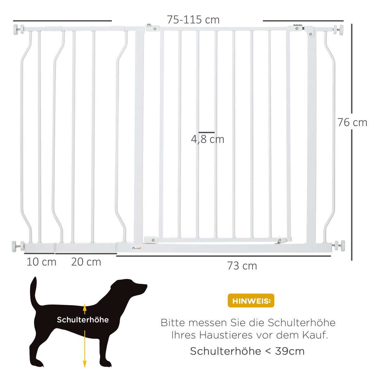 PawHut veiligheidshek, 115L x 3B x 76H cm, staal, ABS, wit
