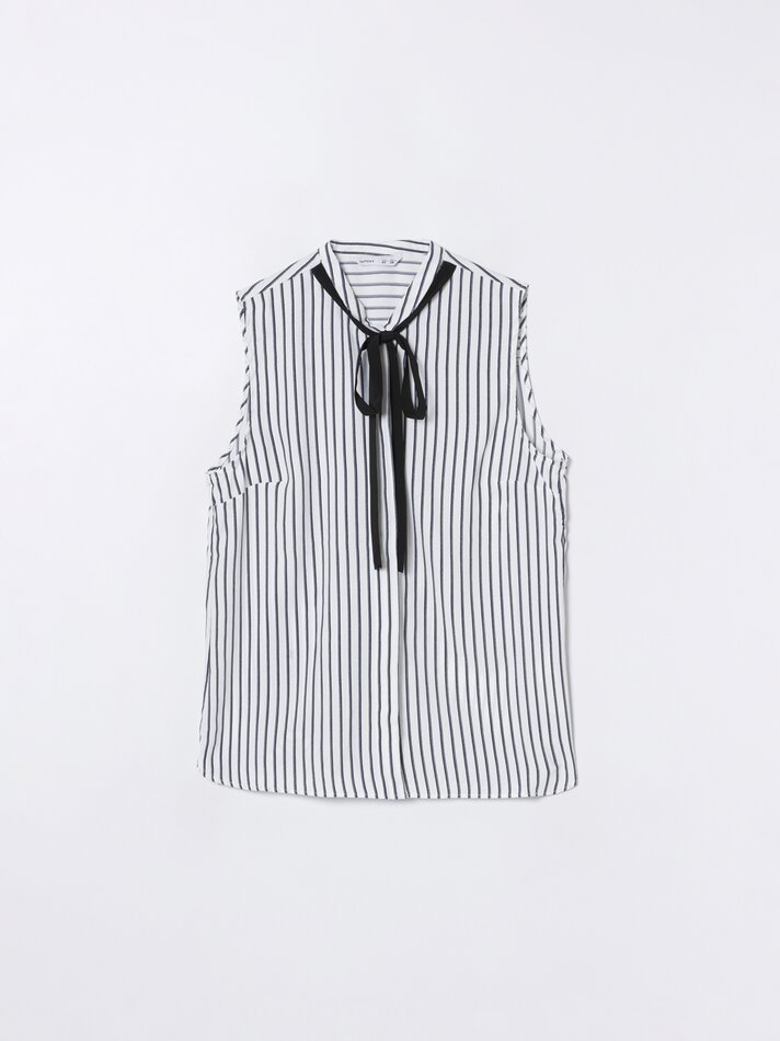 Camisa com gravata no pescoço - Branco-sujo/azul-marinho
