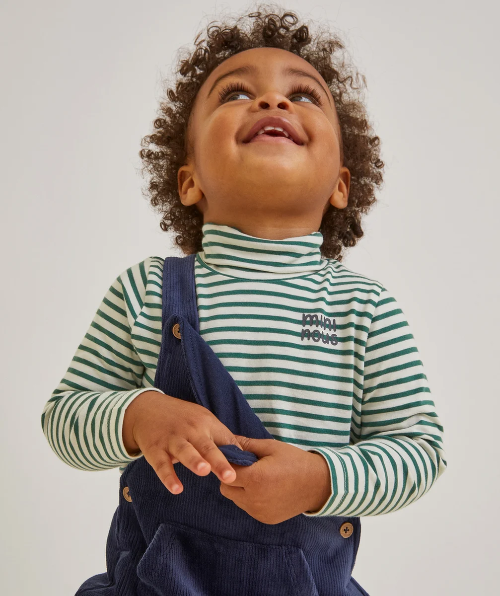 SOUS-PULL BÉBÉ GARÇON EN COTON BIO IMPRIMÉ À RAYURES VERTES