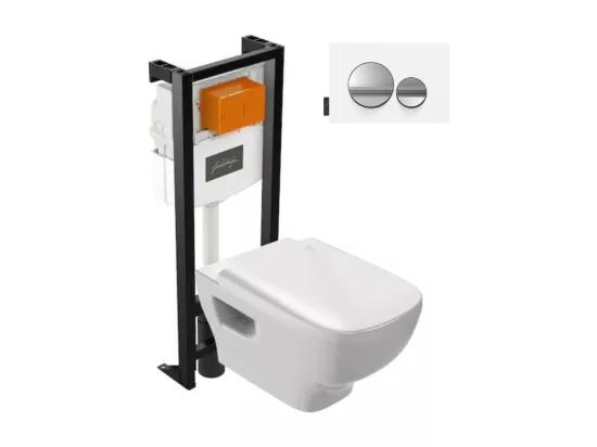 Pack WC suspendu sans bride JACOB DELAFON Struktura avec abattant + bâti support + plaque chrome brillant/blanc mat