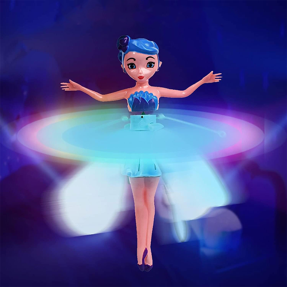 (20cm) Fliegende USB Feen Puppe Magische Prinzessin Kinder Spielzeug mit LED Beleuchtung   Handsteuerung - Blau