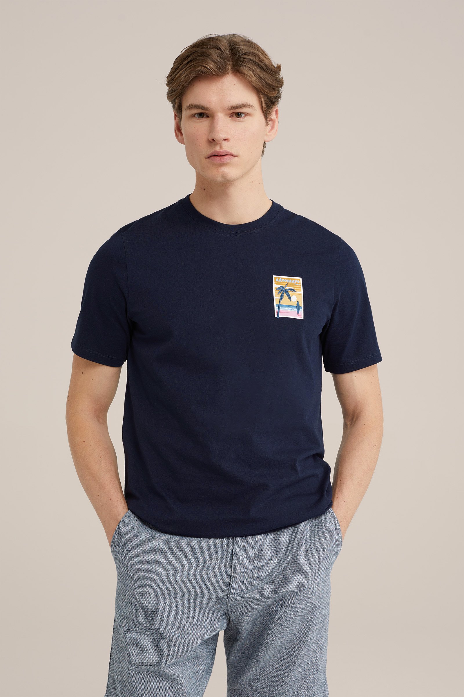 T-shirt met opdruk WE Fashion Donkerblauw