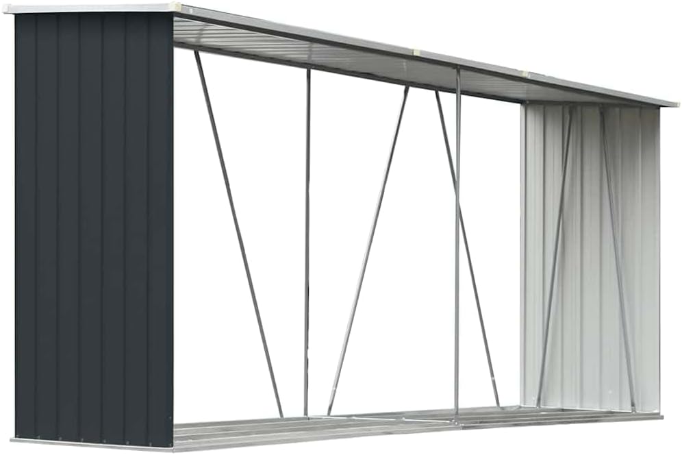vidaXL Brennholzlager Kaminholzunterstand Brennholzregal Brennholzunterstand Kaminholzständer Holzlager Verzinkter Stahl 330x84x152cm Anthrazit