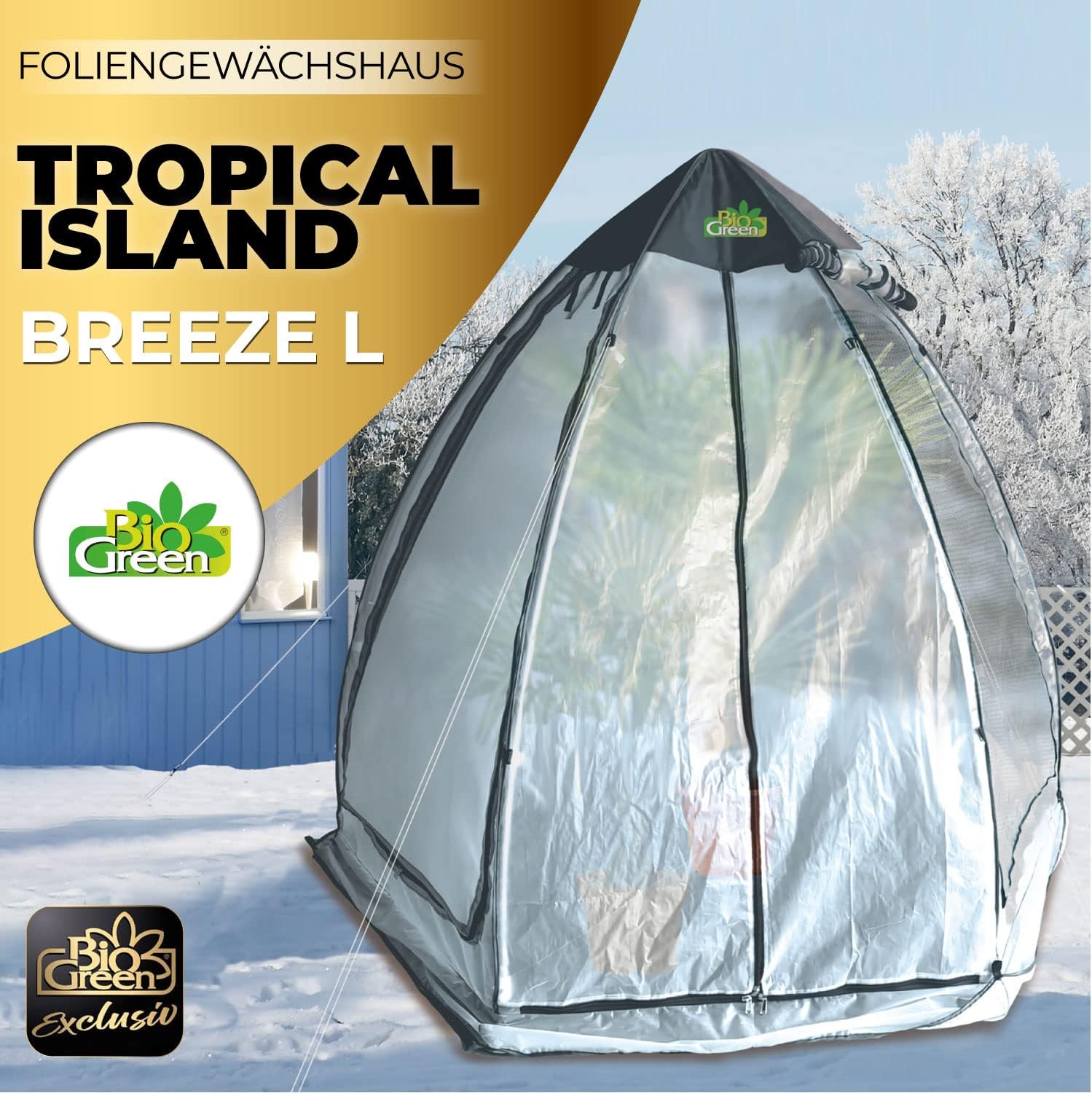 Bio Green Überwinterungszelt/Foliengewächshaus Tropical Island Breeze L | hochwertige RainExo-Folie | 2 große Belüftungsöffnungen | H 200 x Ø 240 cm