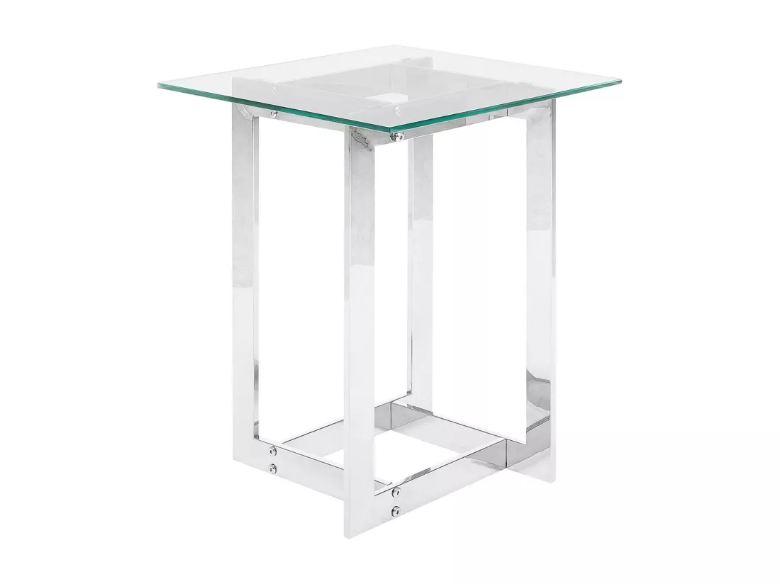 Table appoint argentée avec plateau en verre CRYSTAL