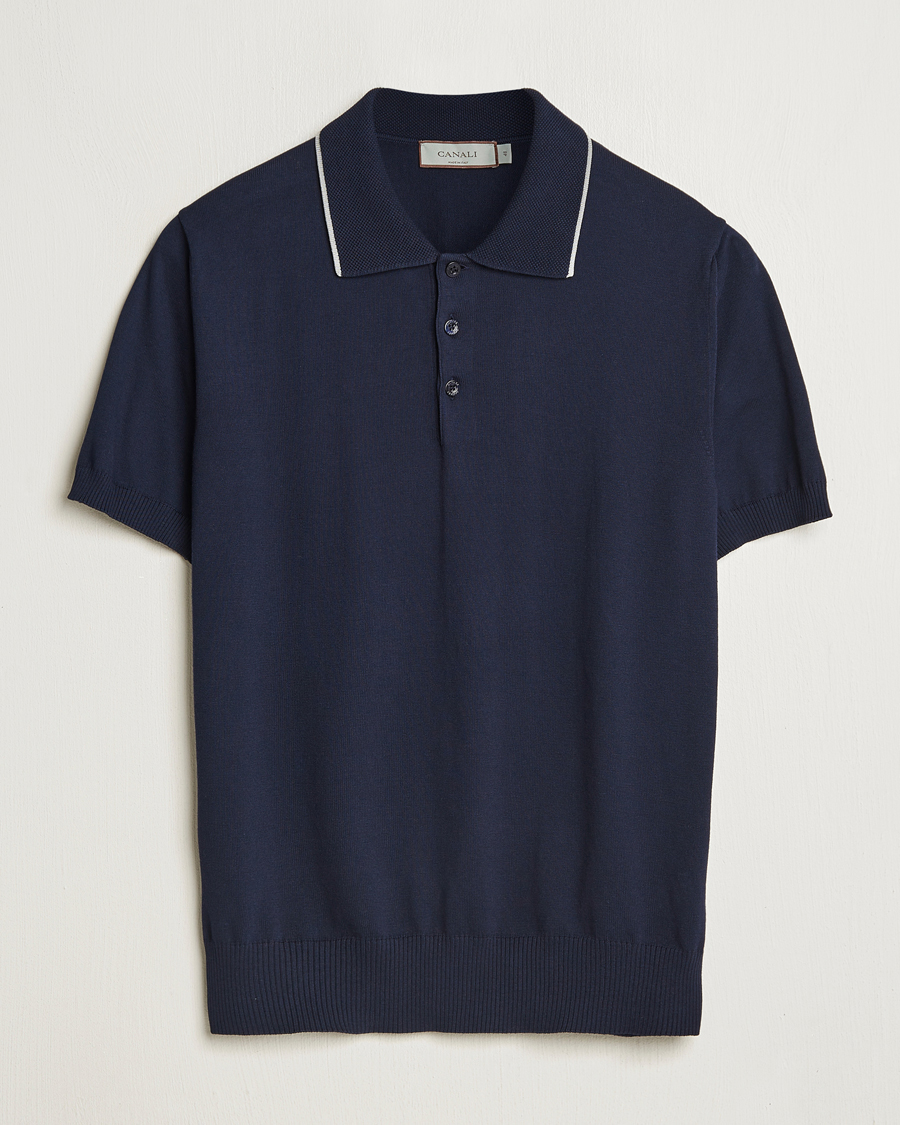 Canali Contrast Short Sleeve Polo Navy
