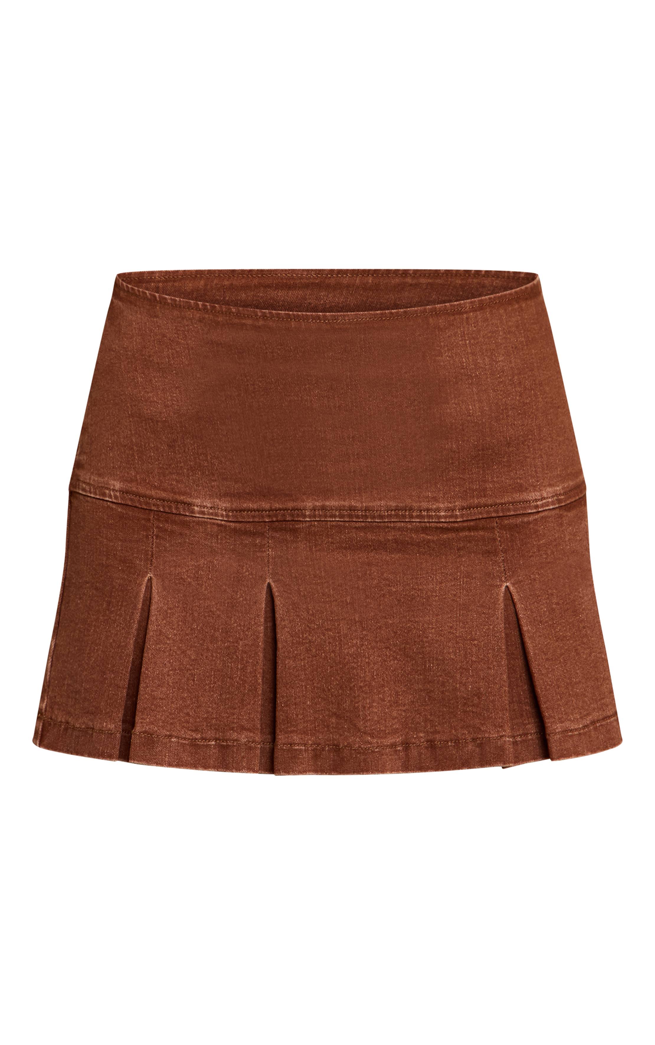 Marron Mini-jupe En Denim À Plis Creux