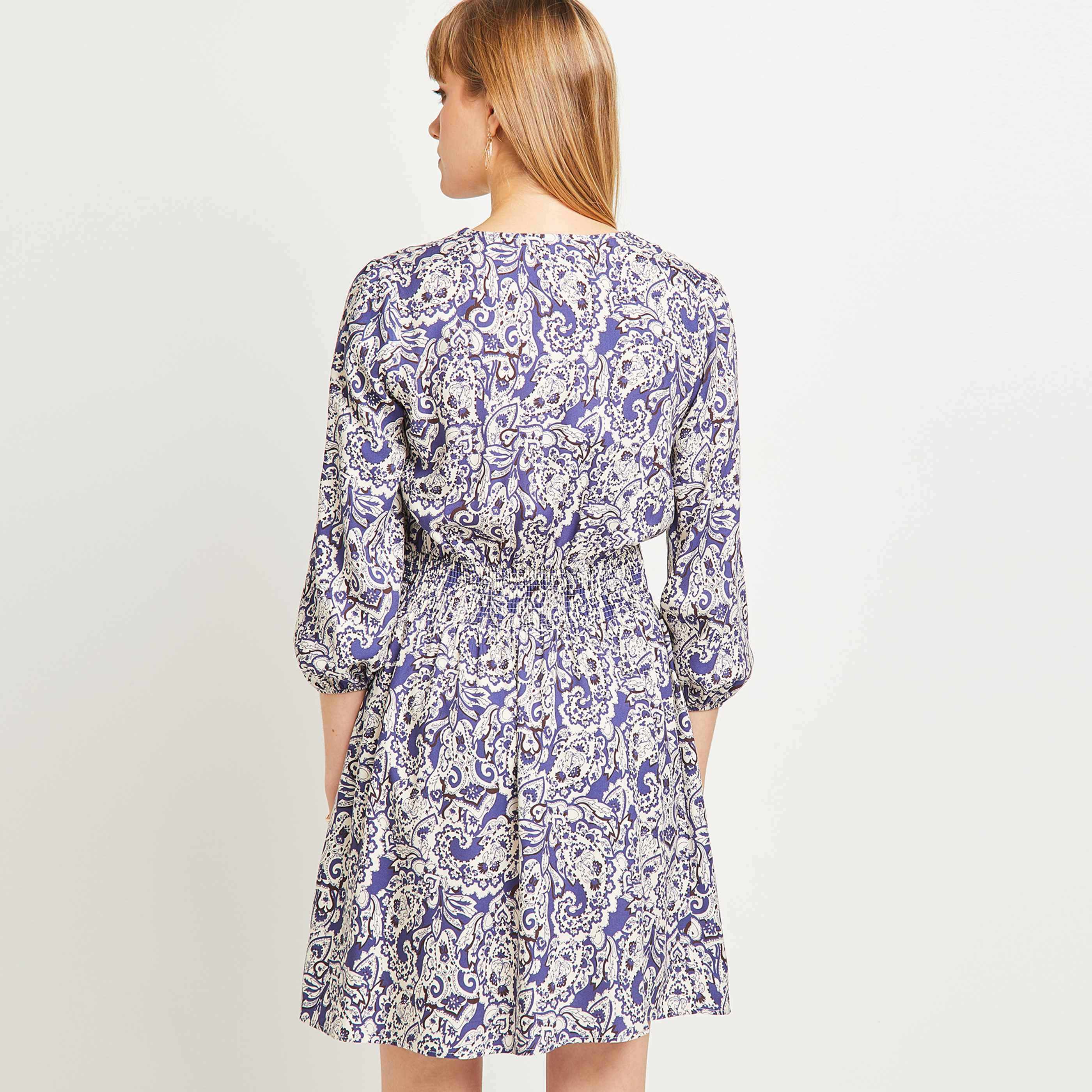 Robe imprimée mi-longue femme - BLEU