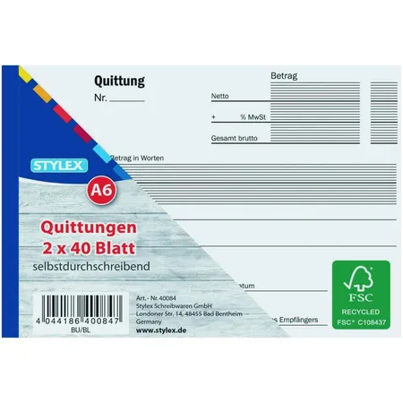 Stylex Quittungen, A6, 2 x 40 Blatt