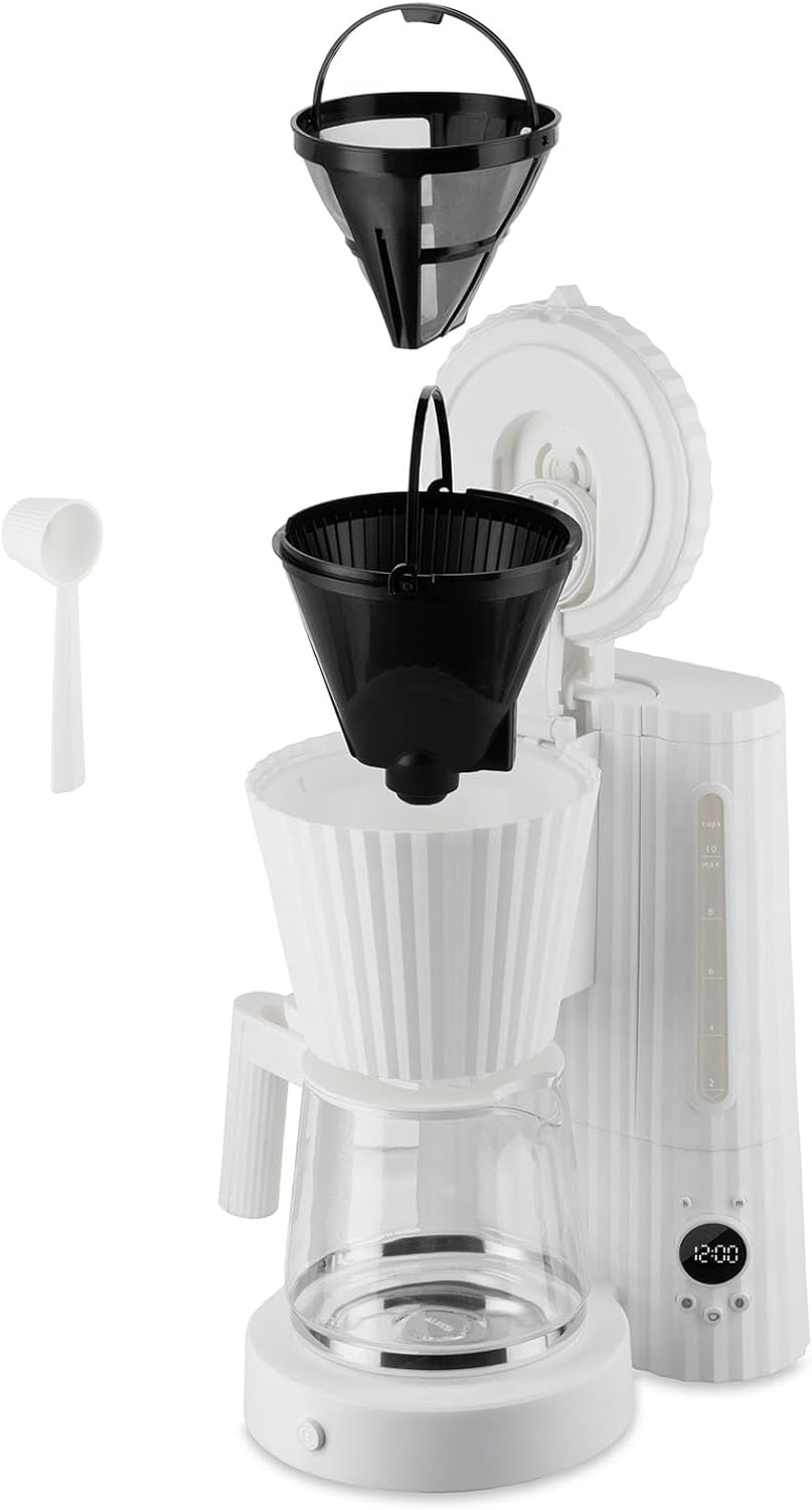 Alessi Plissé MDL14 G - Design Filterkaffeemaschine, Automatische Startfunktion, aus Thermoplastischem Harz, Europäischer Stecker 1100 W, 150 cl, Grau