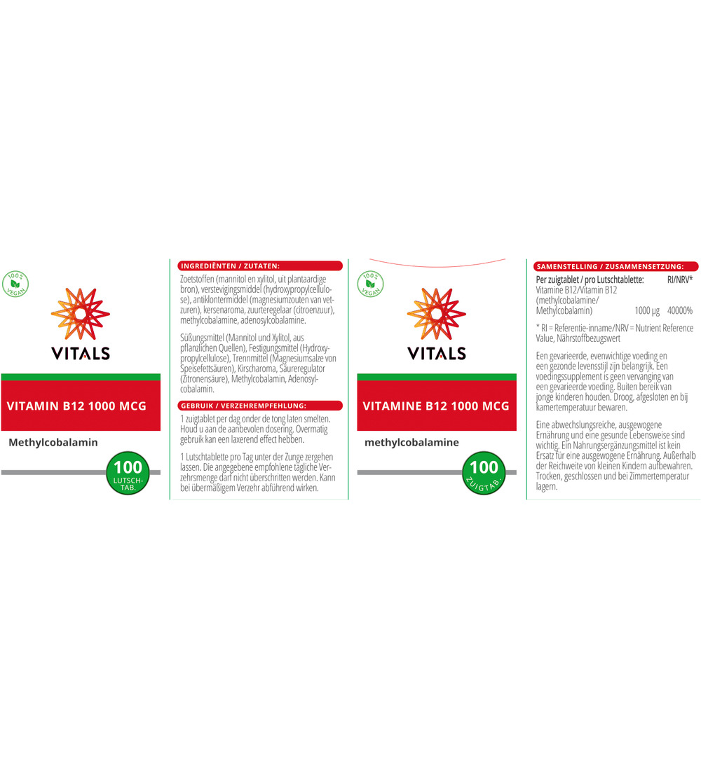 Vitals Vitamine B12 1000 Mcg (100 zuigtabletten)