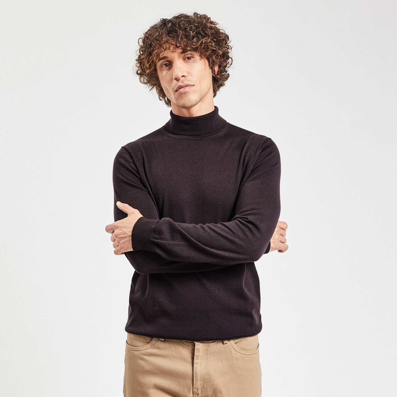 Pull col roulé en laine mérinos Marron