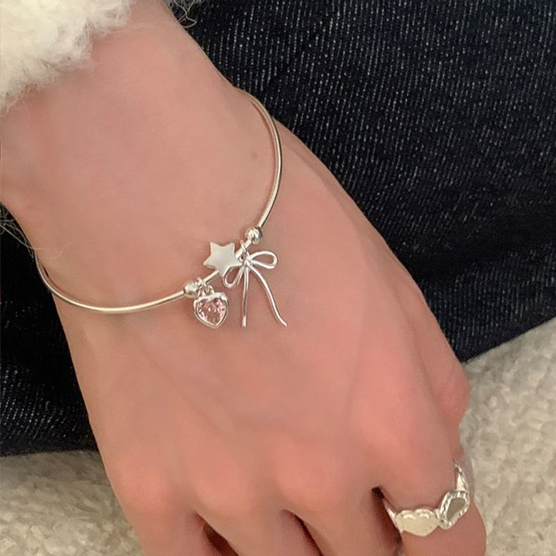 Panda Dama - Open bangle met strik en hartvormige strass-steentjes