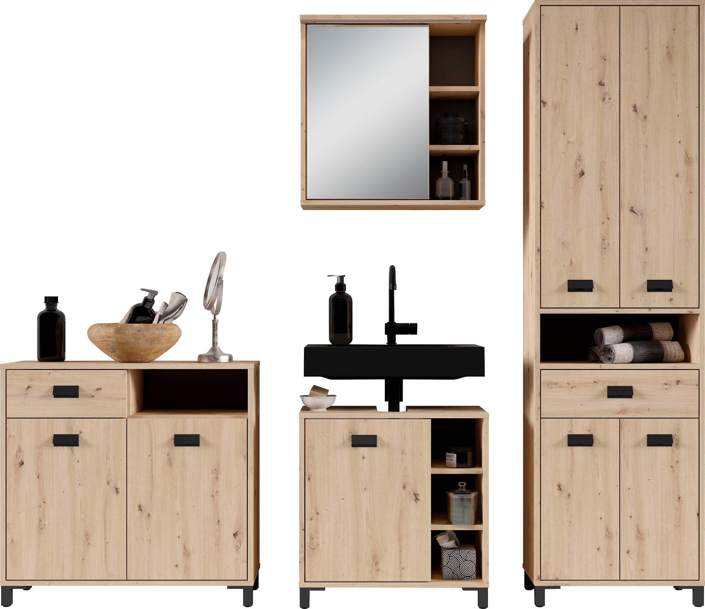 byLIVING Badkommode »Wellness« 80cm Badezimmer Kommode mit Metallgriffen und viel Stauraum