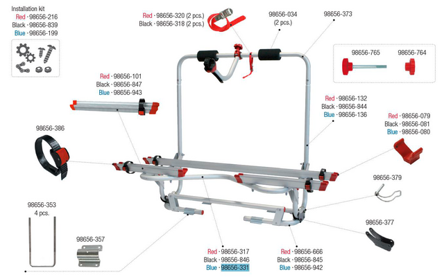 Fiamma Auflagebügel passend für Carry Bike Caravan XL A Pro - Farbe Blau Fiamma Ersatzteilnummer 98656-331