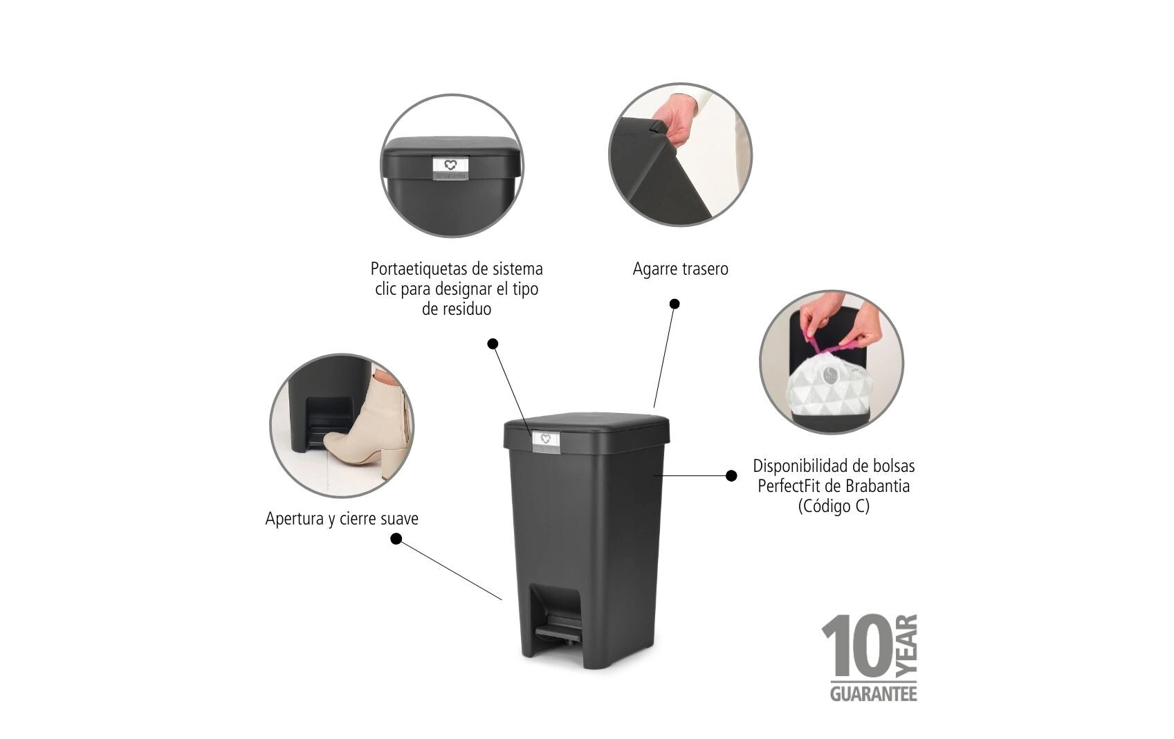 Recyclingbehälter StepUp 10 l, DunkelgrauTreteimer für Recycling Materialien