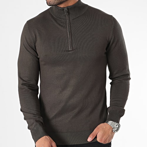 Pull Col Zippé Vert Kaki