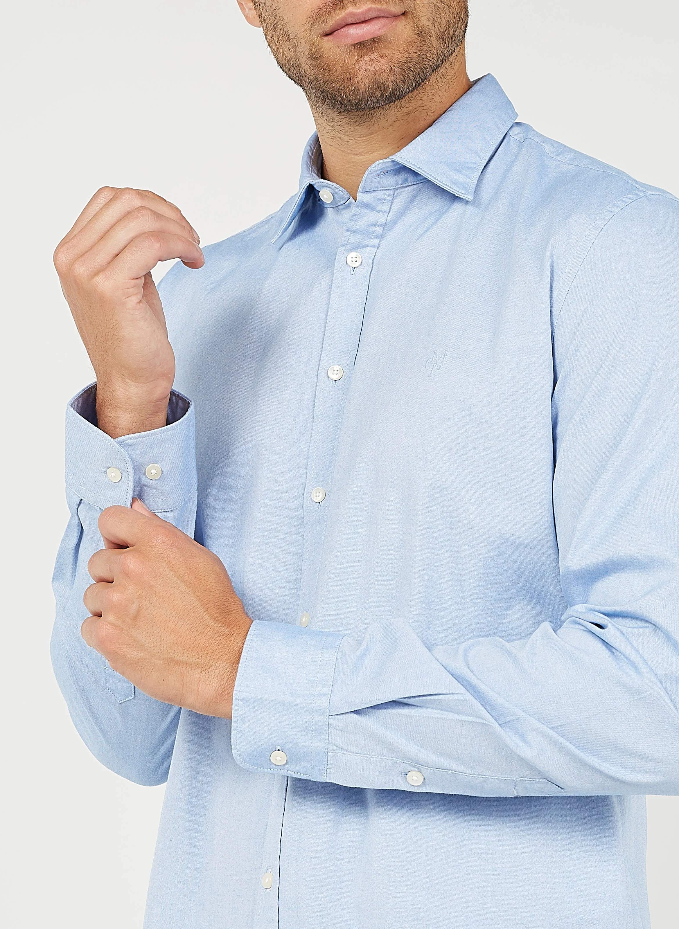 Chemise col classique shaped fit en coton | Bleu