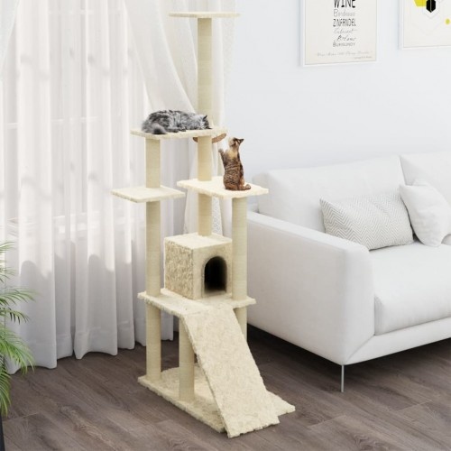 Arranhador vidaXL com casinha, cor creme, para gatos