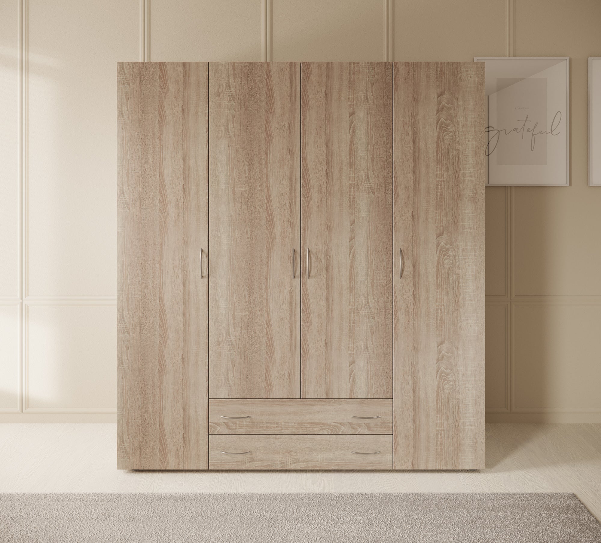 Serra - Kledingkast 4-deurs - Licht eiken - 160x51x177 cm