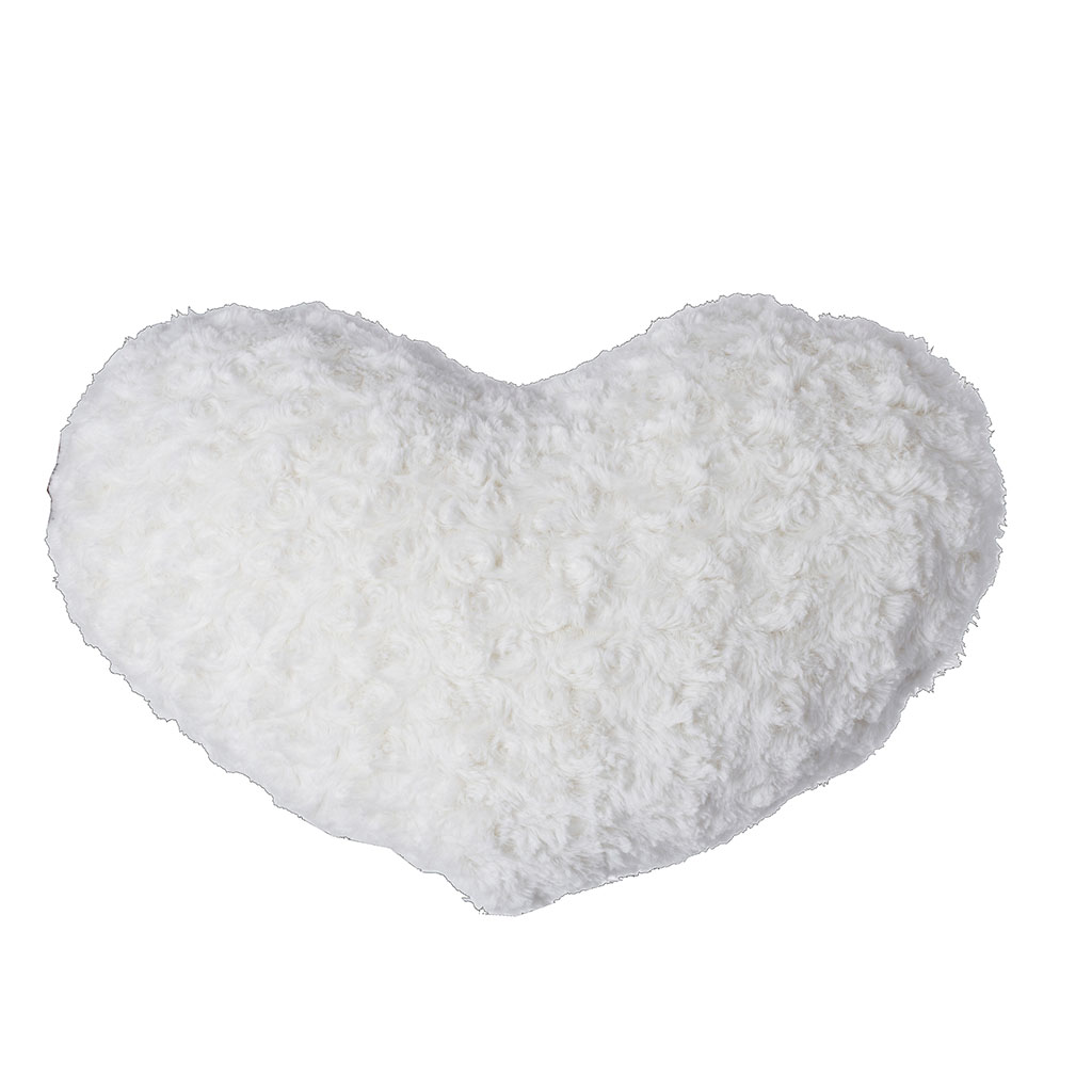 Coussin coeur imitation fourrure bouclée polyester écru 28x36cm