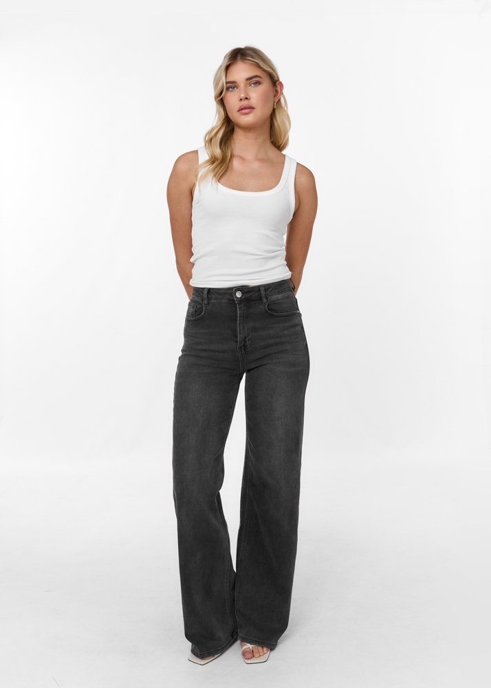 Wide leg stretch jeans iron zwart