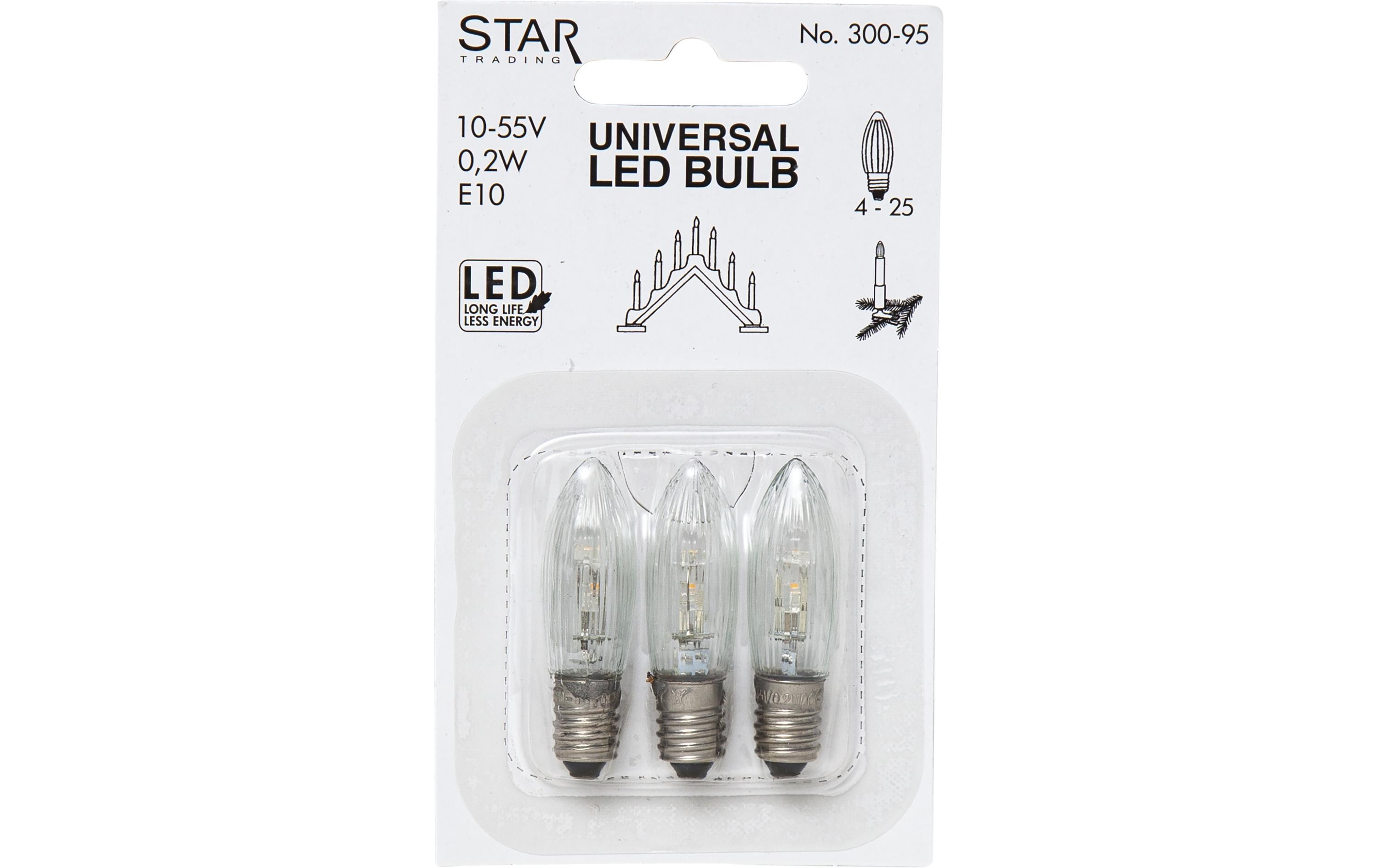 Lampe Universal LED 0.2 W (1.8 W) E10 Warmweiss, 3 StückFilament in Kerzenform