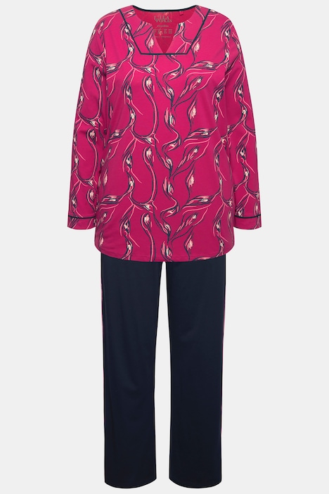 Pyjama, floraler Druck, V-Ausschnitt, Langarm