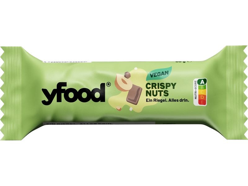 YFOOD Protein Riegel vegan Crispy Nuts 3x 60 g Veganer Protein Riegel