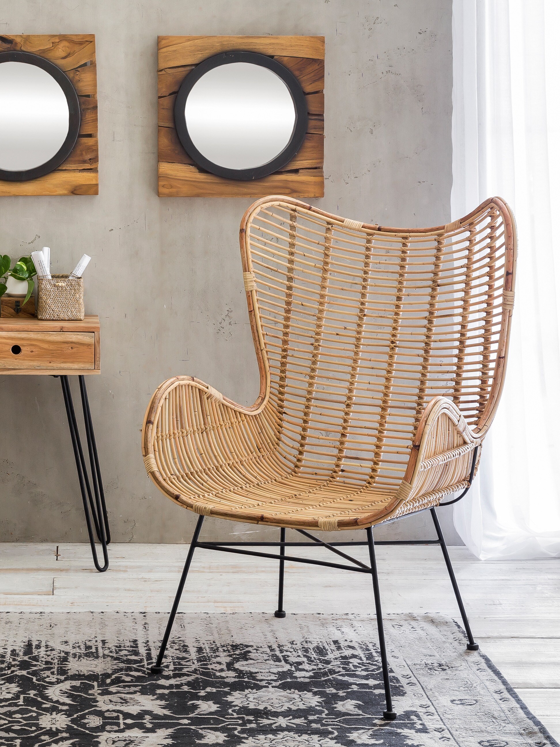 Sessel Rattan natur Relaxchair Relaxsessel Wohnzimmerstuhl Sessel Stuhl