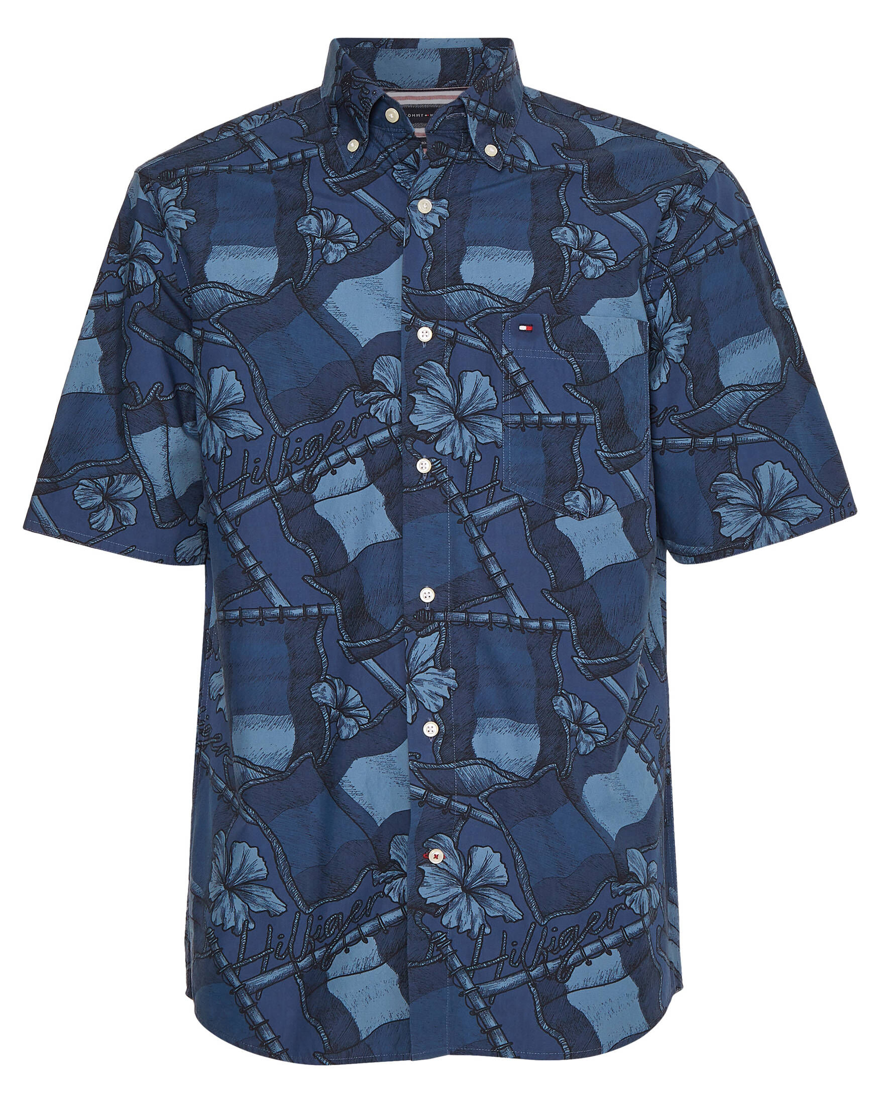 Tommy Hilfiger| Herren Freizeithemd CASUAL WAVY FLAG PRINT SHIRT Kurzarm