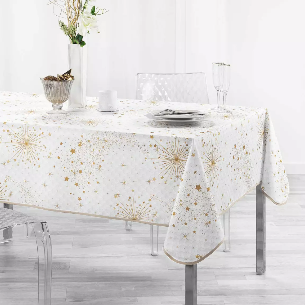Nappe de Noël rectangulaire (150 x 240 cm) Illumination Or