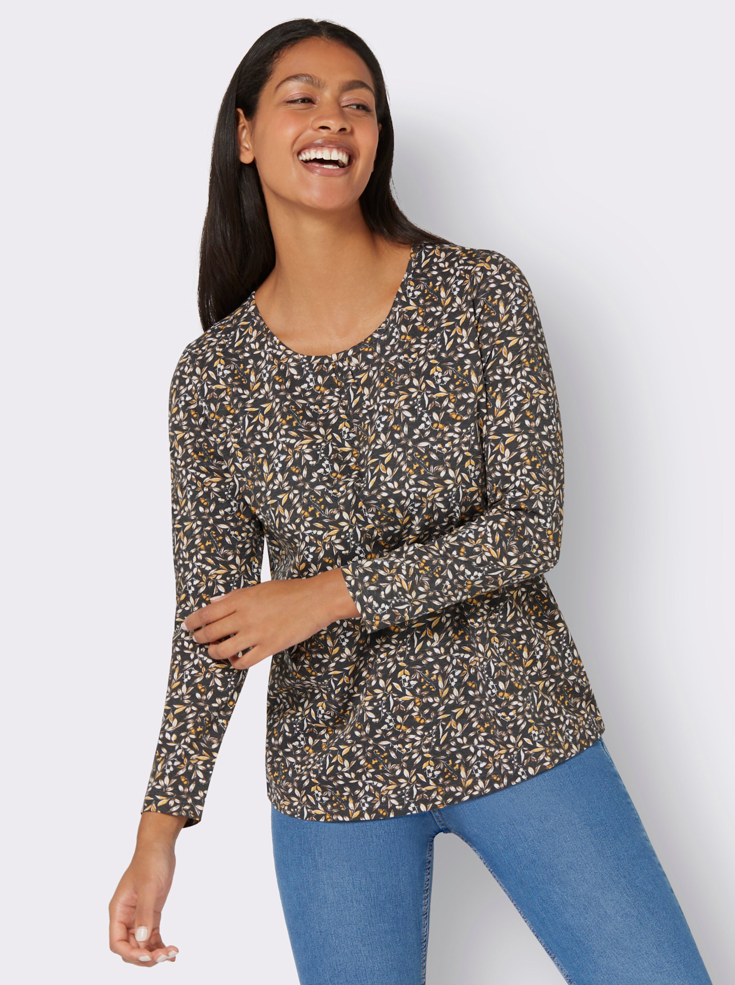 Langarmshirt mit Blüten-Dessin