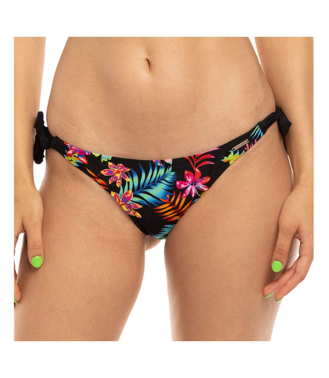 Bas de Bikini Noir/Fleurs Nœud Femme Sun Project Tanga
