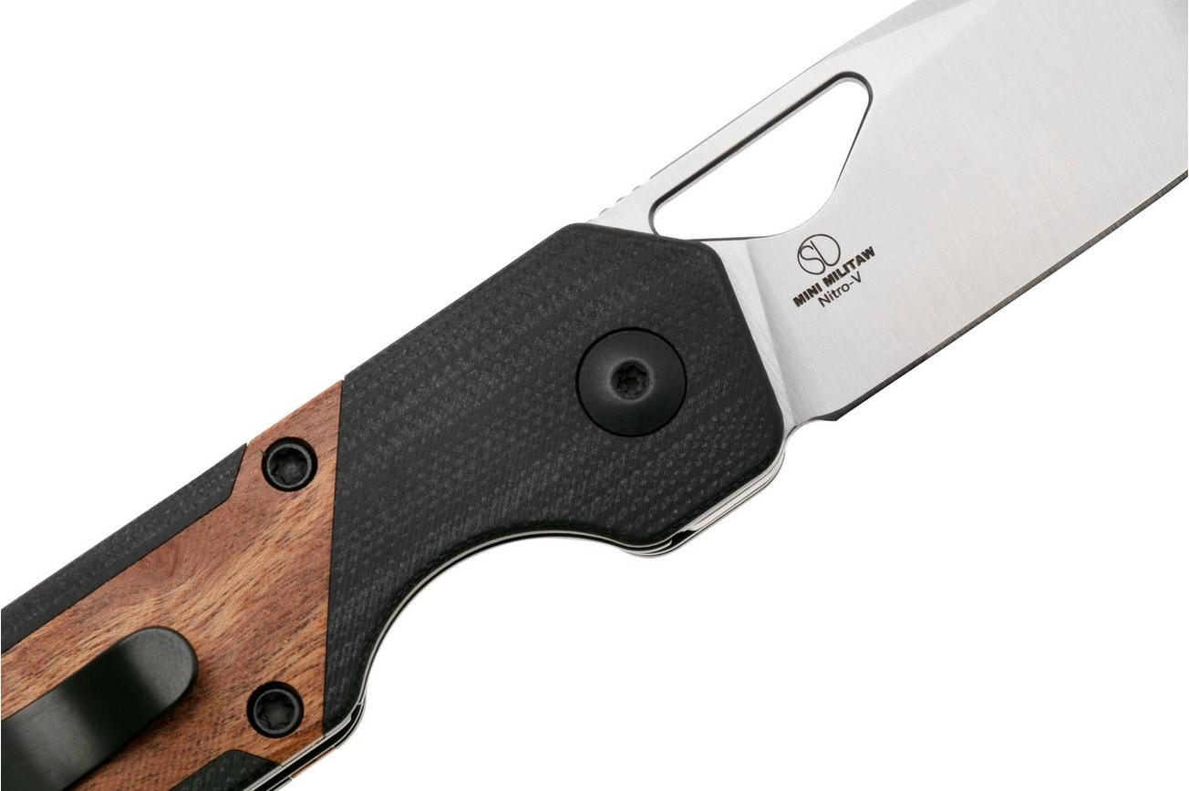 Kizer Vanguard Mini Militaw V3634SA4 Liner Lock, Satin Nitro-V, Black G10, Mkuruti Wood Inlay, zakmes, Jonathan Styles design