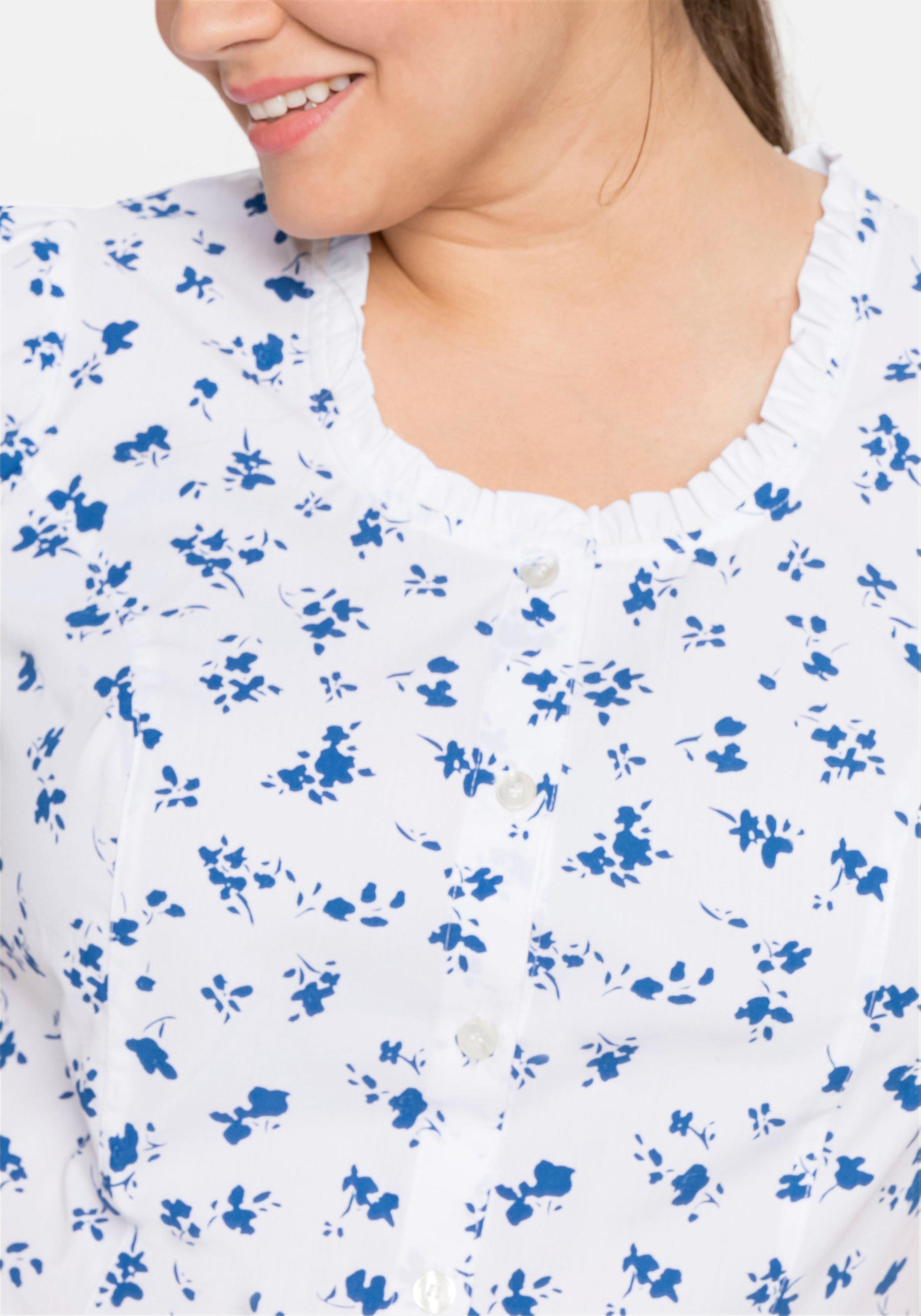 Trachtenbluse mit schmaler Rüsche und Puffärmeln