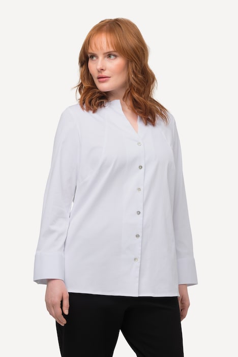 Bluse, Kelchkragen, A-Linie, 3/4-Arm, Perlmuttknöpfe