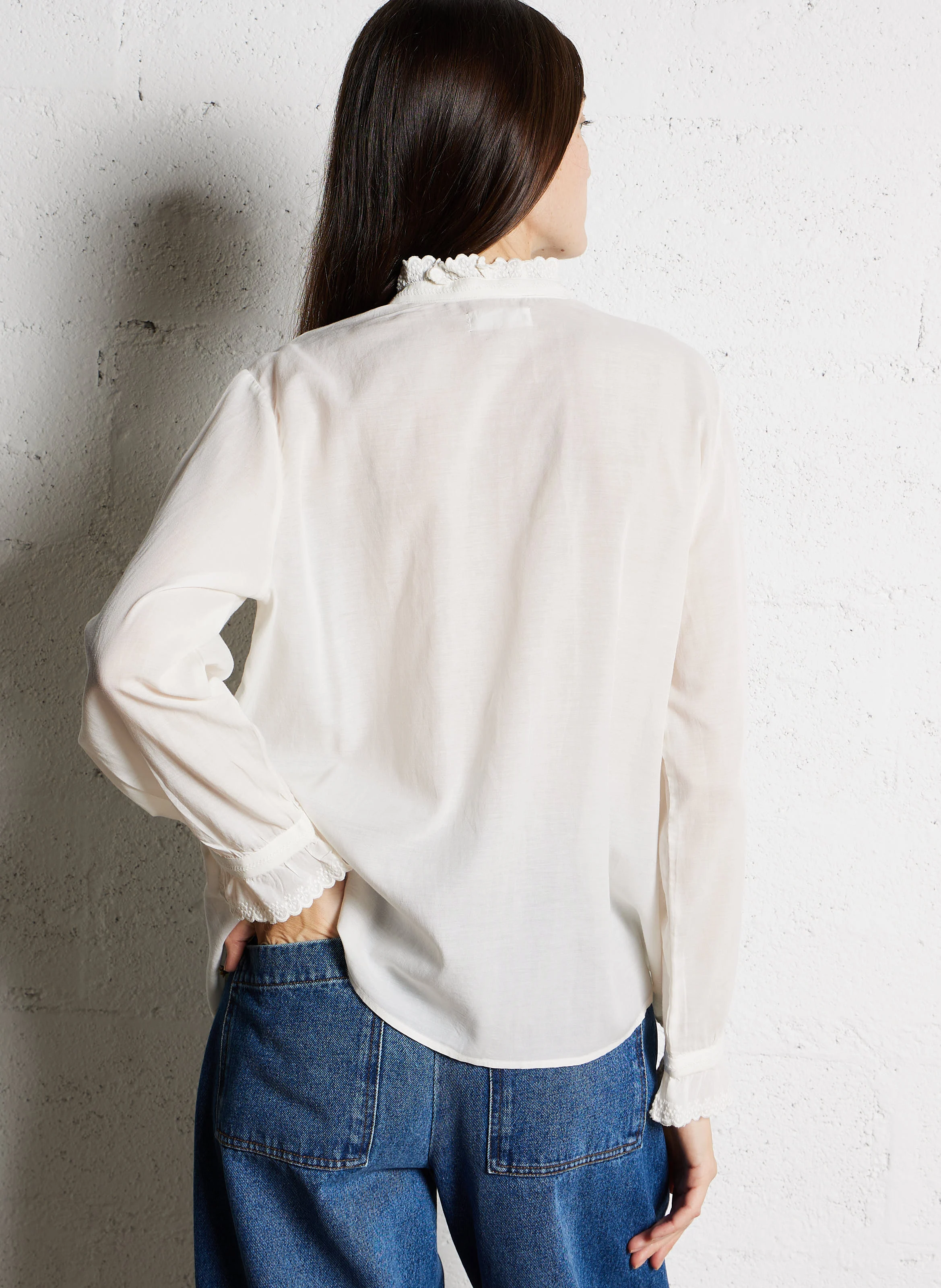 ETHEL - Blouse droite brodée en coton mélangée | Blanc