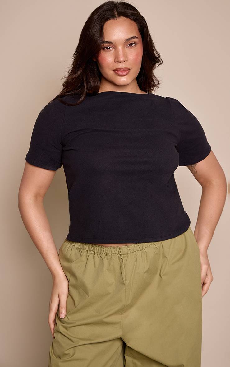 Noir T-shirt Col Bateau Toucher Doux Plus