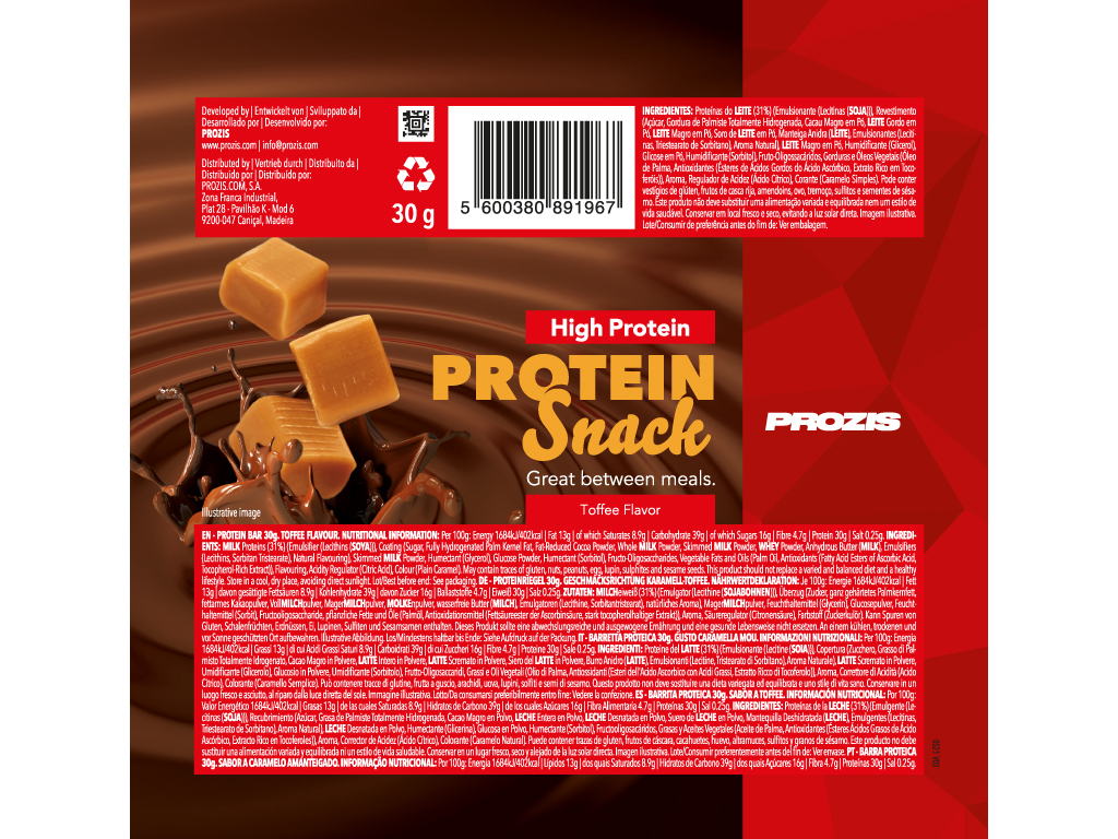 BARRA PROTEINA PROZIS CARAMELO AMANTEIGADO 30G