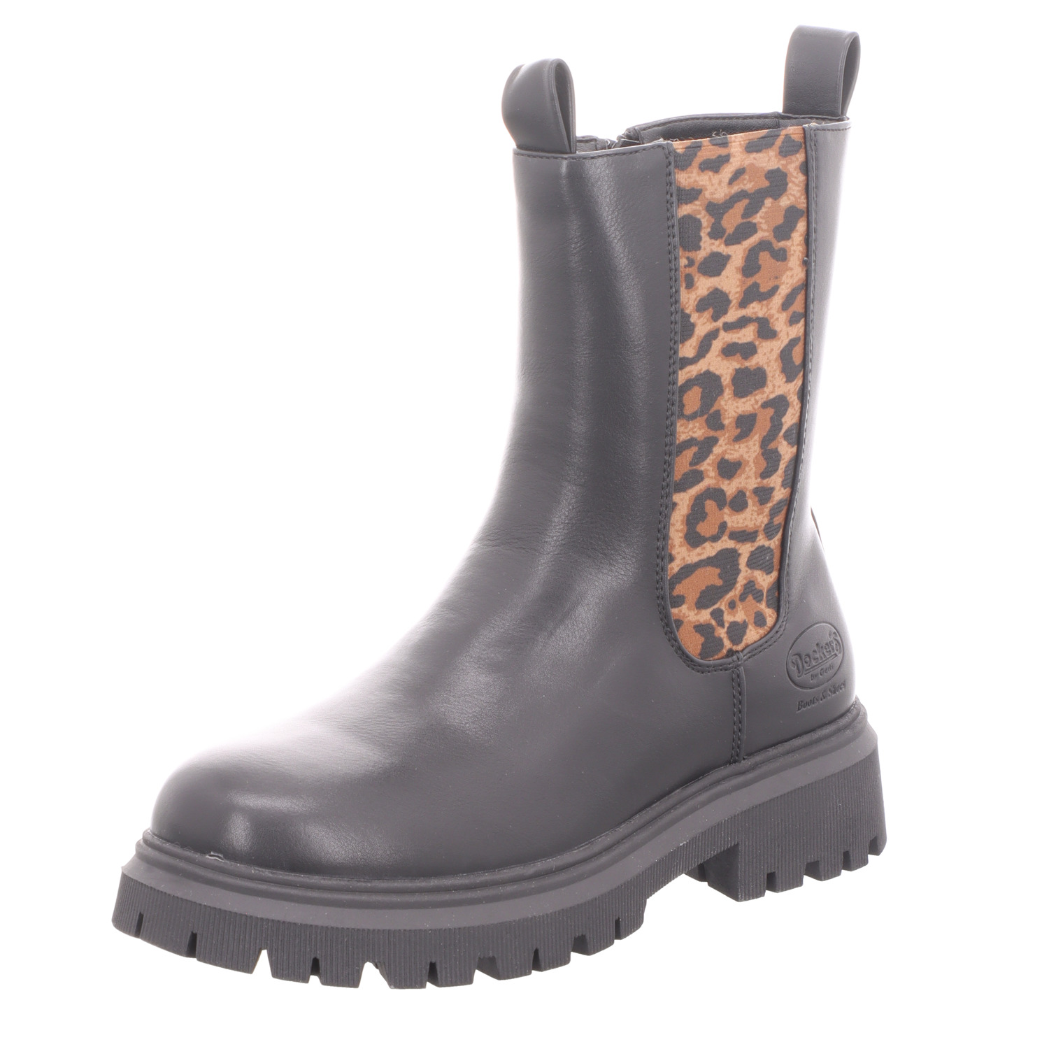 Dockers Kinder-Mädchen-Stiefelette gefüttert Leopard-Schwarz