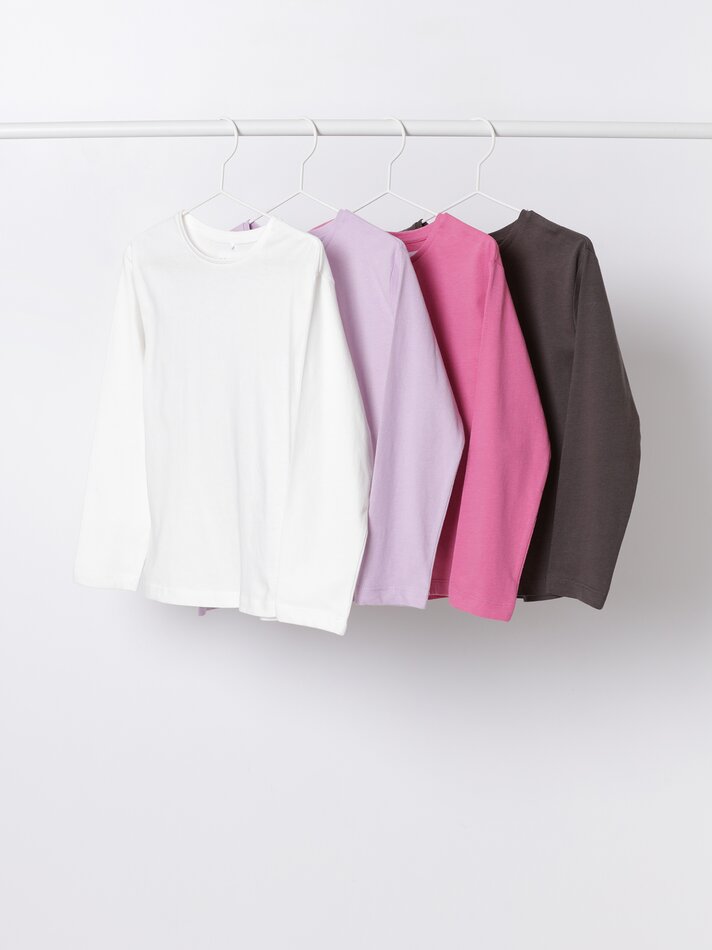 Pacote com 4 camisetas básicas de manga comprida - Chumbo