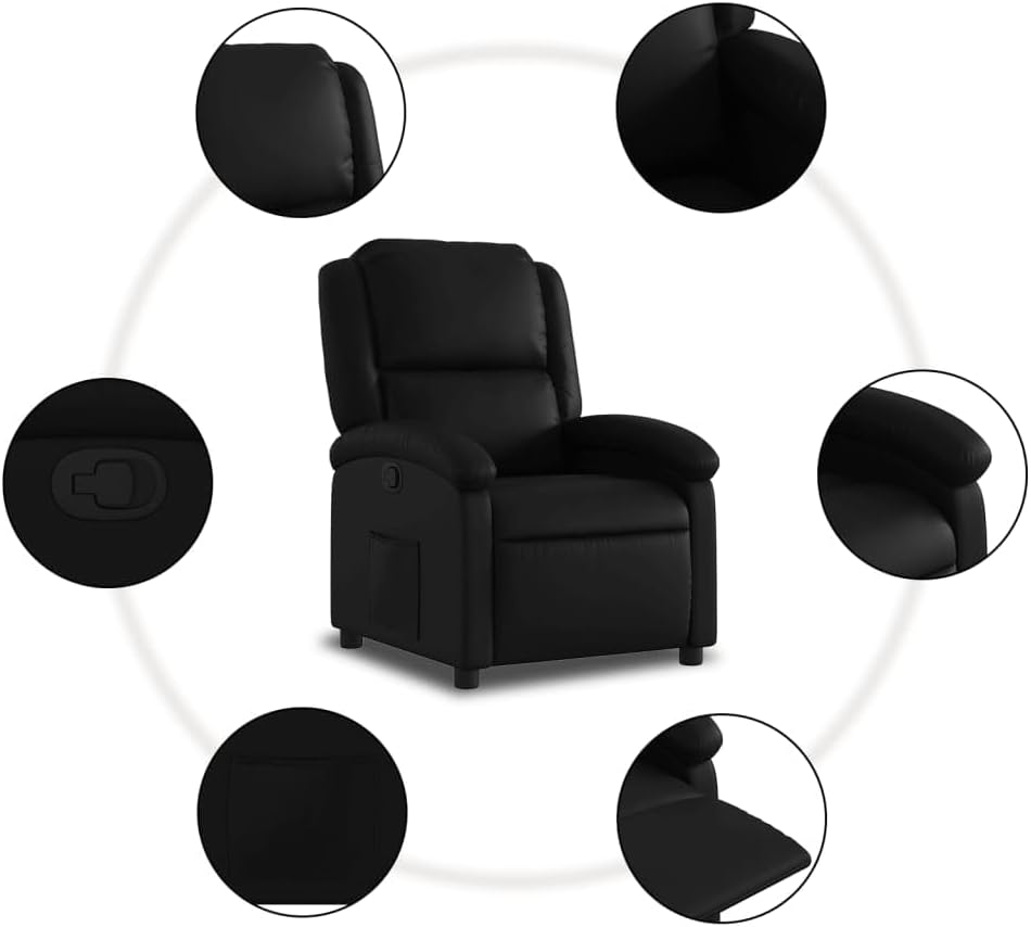 Liegesessel,Relaxsessel Kunstleder Schwarz Fernsehsessel mit Liegefunktion Schlafsessel,Relaxstuhl für Wohnzimmer Schlafzimmer Büro