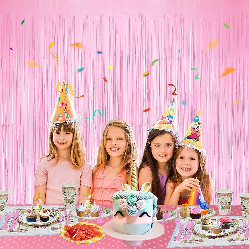 (2x1m) Party Deko Lametta Vorhang Glänzender Fransen Vorhang Foto Hintergrund - Rosa