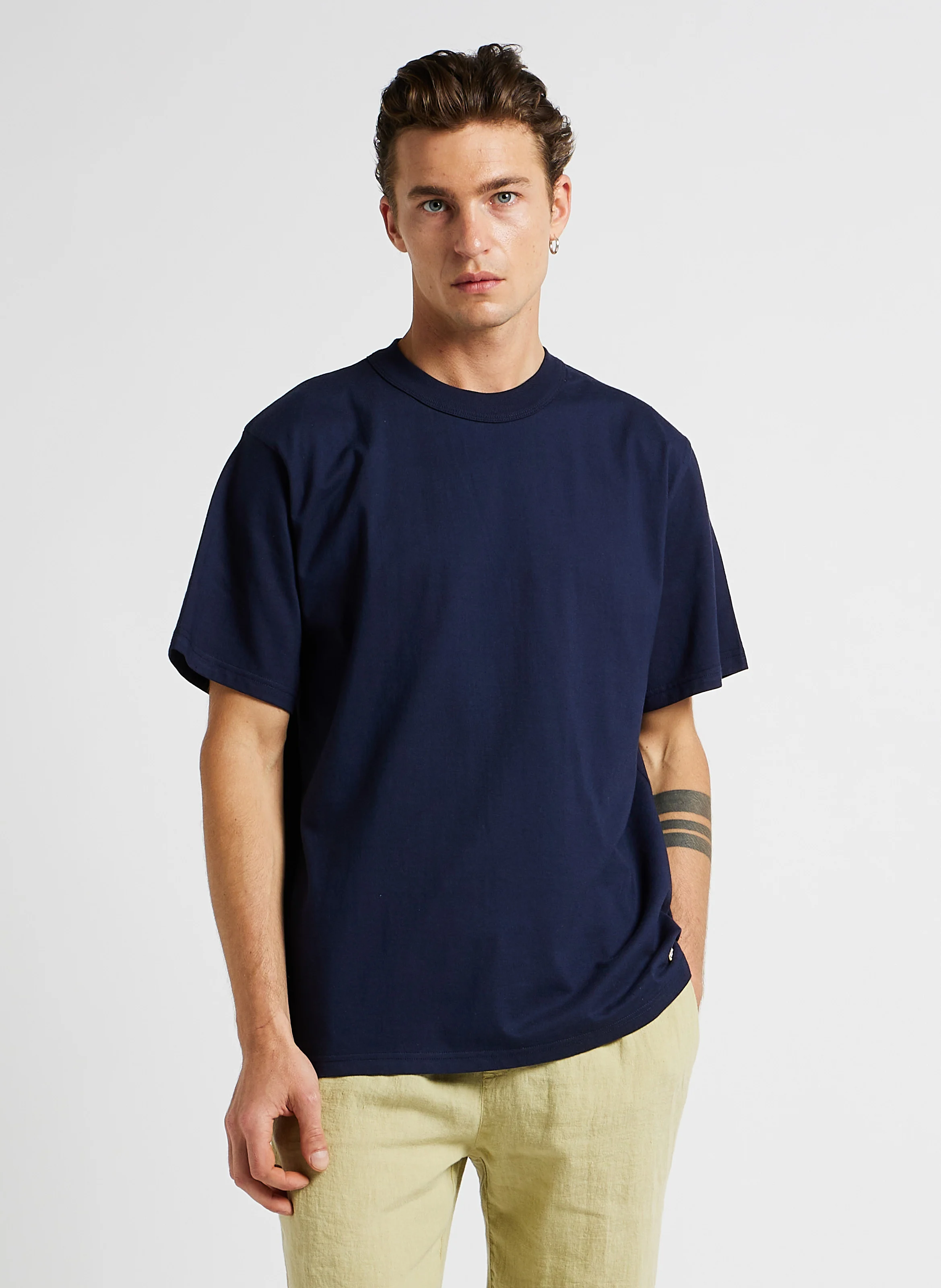 CALLAC - Tee-shirt droit ras du cou en coton bio | Bleu