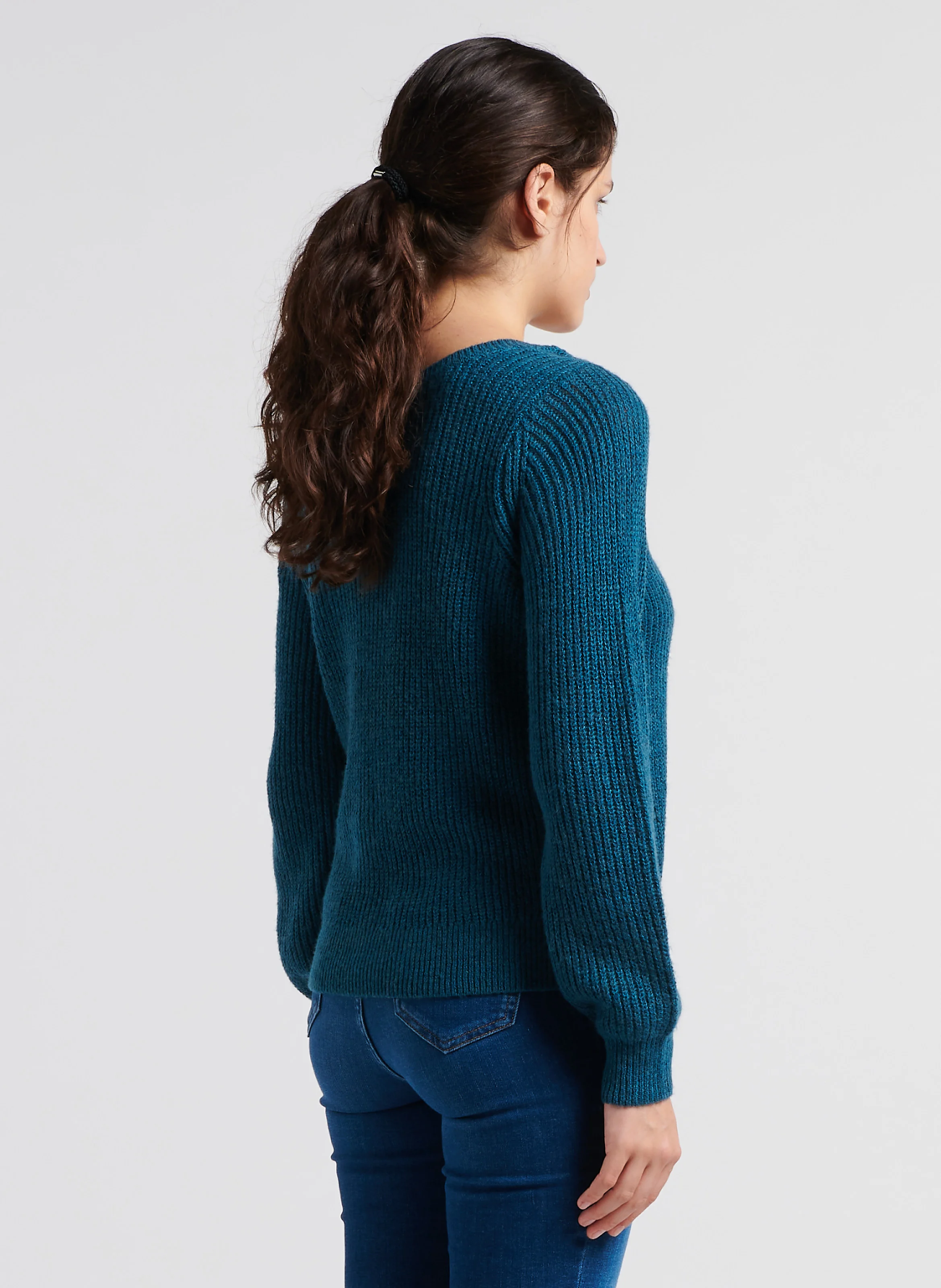 DEBRA - Pull droit col v en maille | Bleu