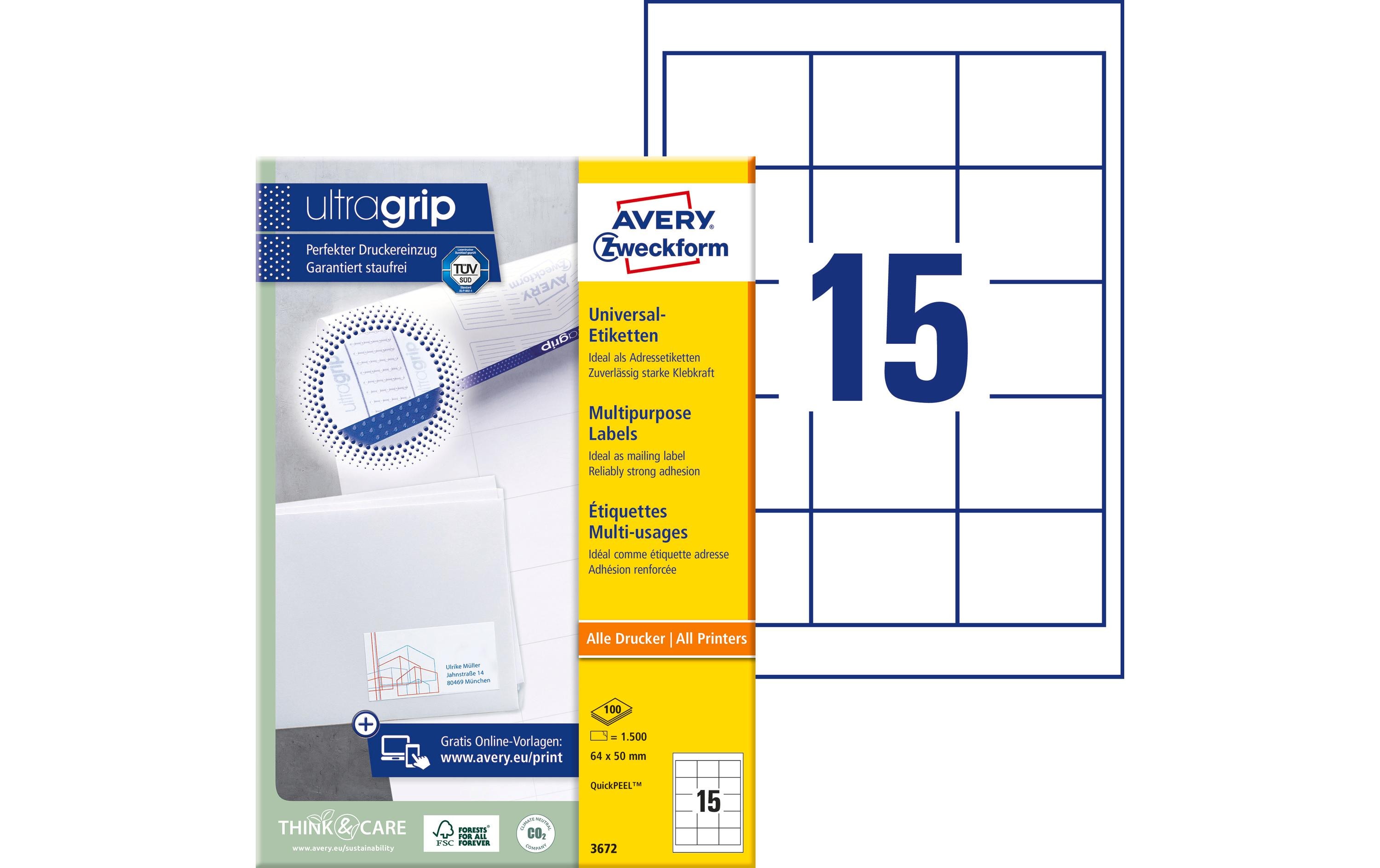 Universal-Etiketten 3672 64 x 50 mm, 100 BlattWeisse Aufkleber, permanent haftend