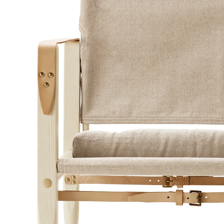 Carl Hansen - KK47000 Safari Chair inkl. Sitzkissen, Esche geölt / Leder Natur / Canvas Natur
