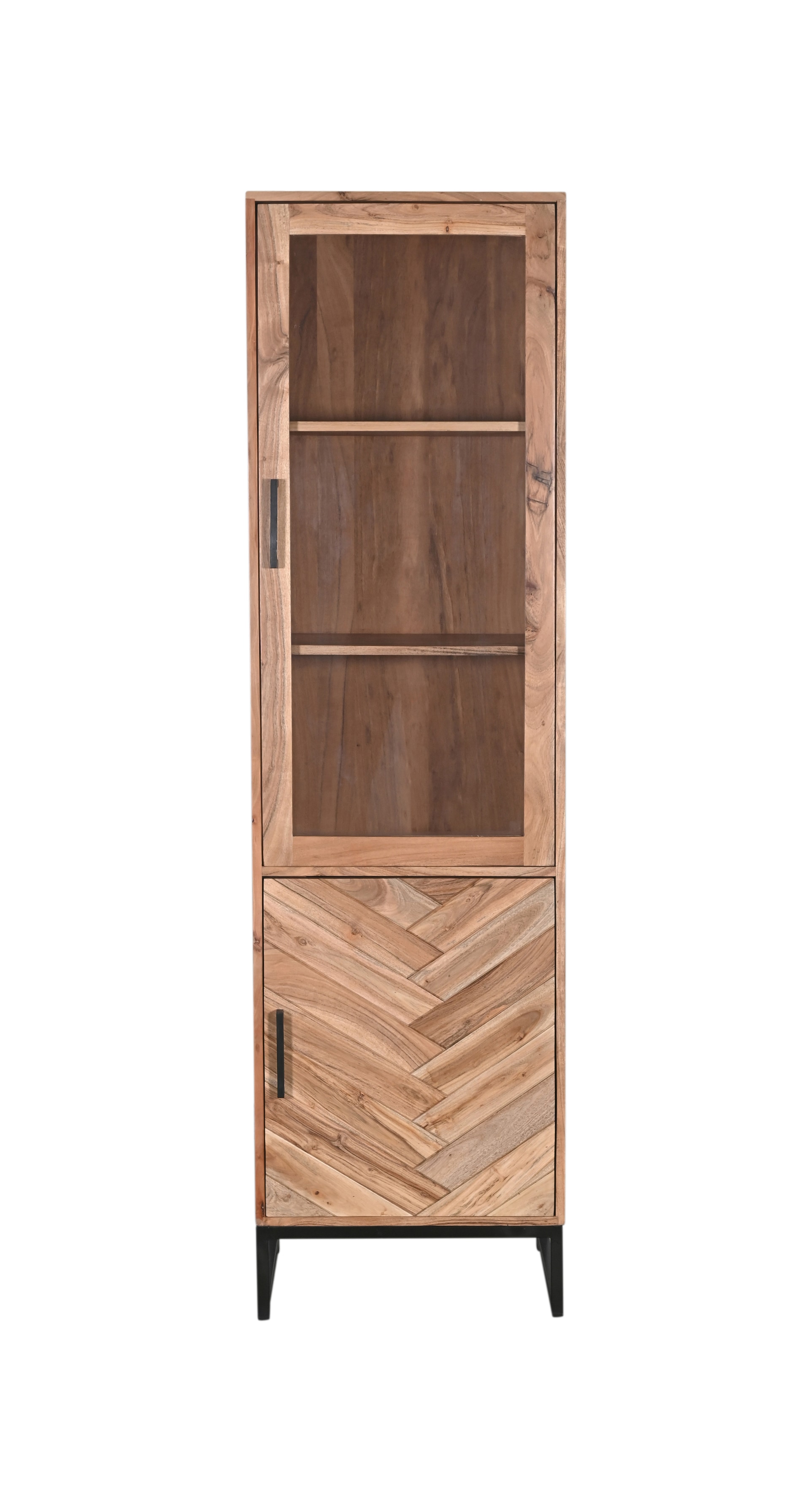 Vitrine LUANDA 50 x 180 cm Massivholz Akazie natur/schwarz